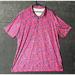 Obla Performance Polo Shirt Mens XXL Pink Blue‎ Paisley Short Sleeve 3-Button